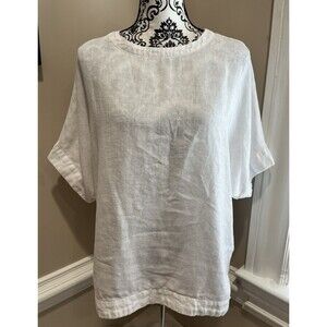 M&S Marks & Spencer Pure Flax Linen Boxy Top Blouse 12 White Lagenlook Beach